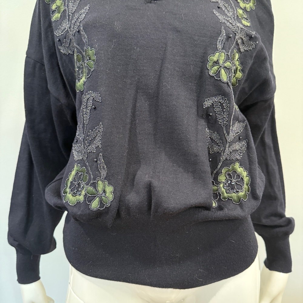 Escada by Margaretha Ley Wool Embroidered Floral Collared Sweater - Picture 4 of 8